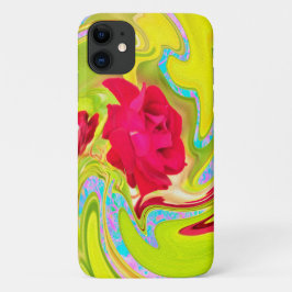 Capa Para iPhone 11 Rosa vermelha abstrato em espiral amarela e aqua