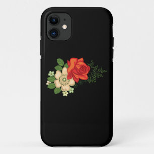 Capa Para iPhone 11 Rosa vermelha e margaridas