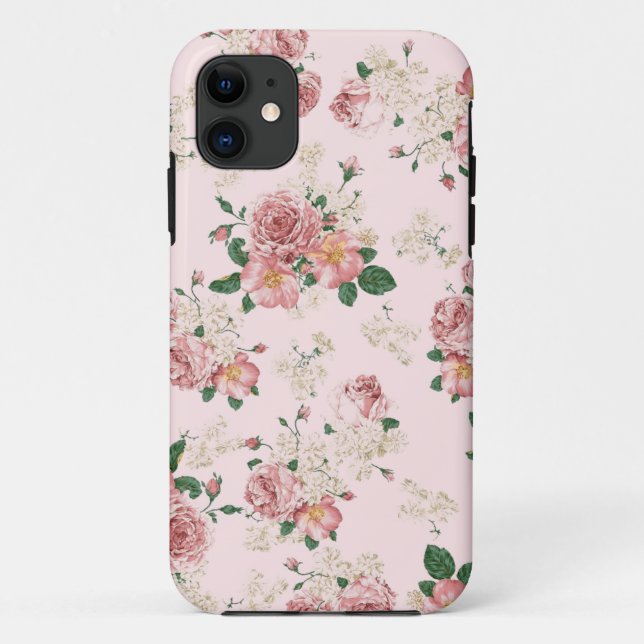 Capa Para iPhone 11 Rosa Vintage Floral  (Verso)