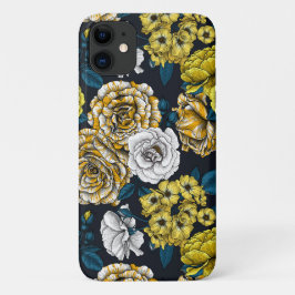 Capa Para iPhone 11 Rosas amarelas, brancas e bicolores com folhas azu
