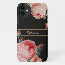 Capa Para iPhone 11 Rosas Classy Vintage com Nome Monograma