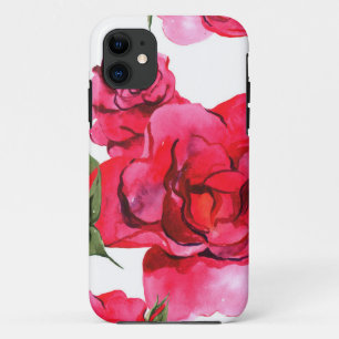 Capa Para iPhone 11 Rosas cor-de-rosa e vermelho-aquarela em branco Ca
