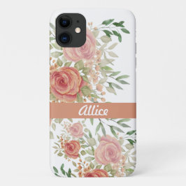 Capa Para iPhone 11 Rosas de Aquarela Personalizados Boho Chic