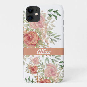 Capa Para iPhone 11 Rosas de Aquarela Personalizados Boho Chic