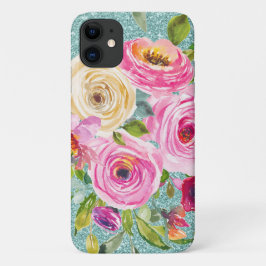 Capa Para iPhone 11 Rosas de aquarela rosa e creme