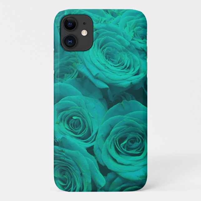 Capa Para iPhone 11 Rosas elegantes e elegantes, verdes-lacrimogêneos (Verso)