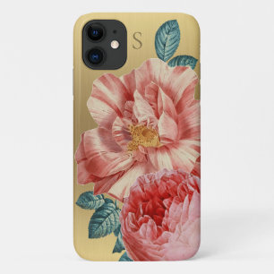 Capa Para iPhone 11 Rosas Rosa Vintage lindas com Nome Monograma