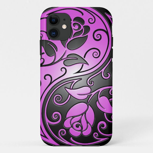 Capa Para iPhone 11 Rosas, roxo e preto de Yin Yang (Verso)