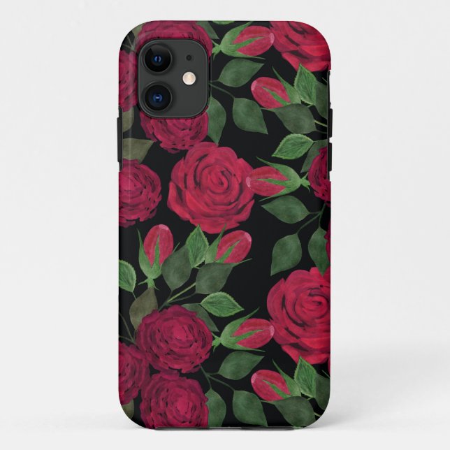 Capa Para iPhone 11 Rosas vermelhas a preto. (Verso)