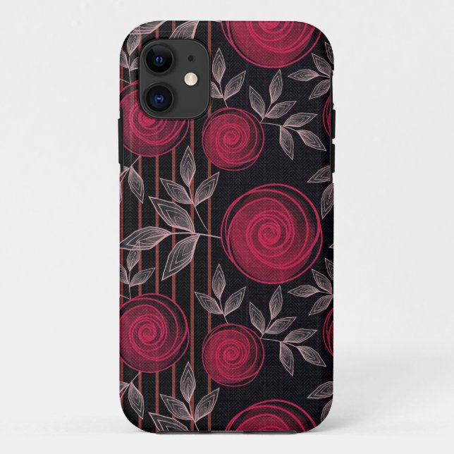 Capa Para iPhone 11 Rosas vermelhas a preto. (Verso)