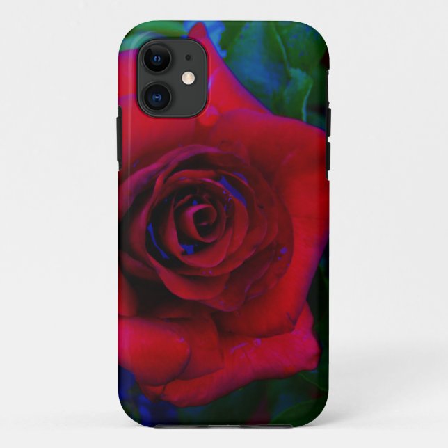 Capa Para iPhone 11 Rosas vermelhas com tons azuis (Verso)