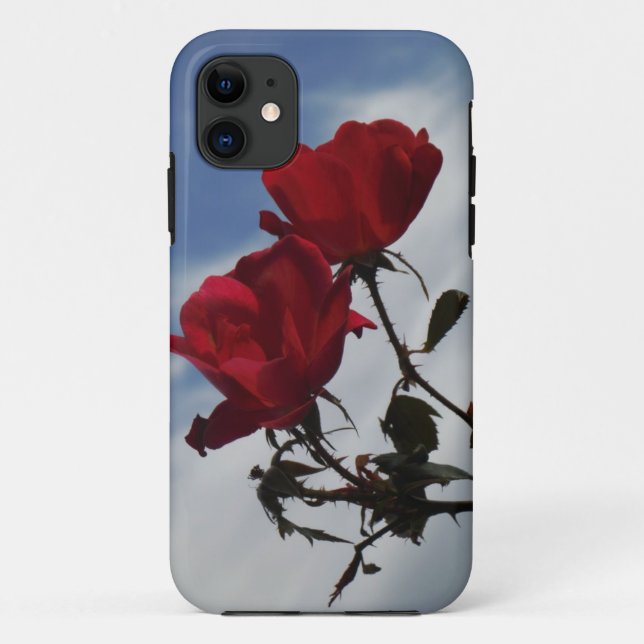 Capa Para iPhone 11 Rosas vermelhas contra o céu azul brilhante (Verso)