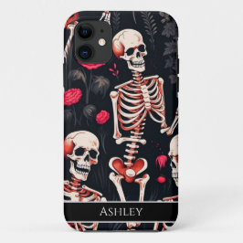 Capa Para iPhone 11 Rosas vermelhas de crânio do Halloween personaliza