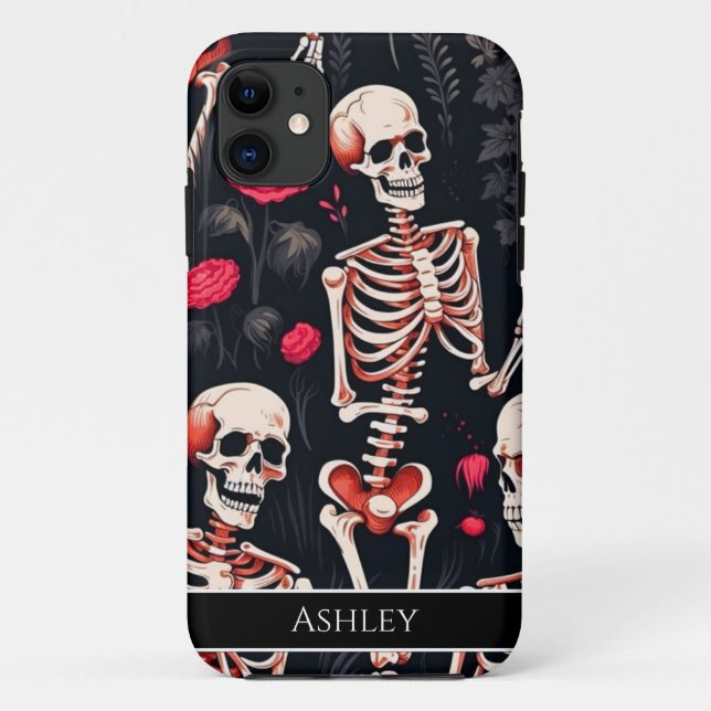 Capa Para iPhone 11 Rosas vermelhas de crânio do Halloween personaliza (Verso)