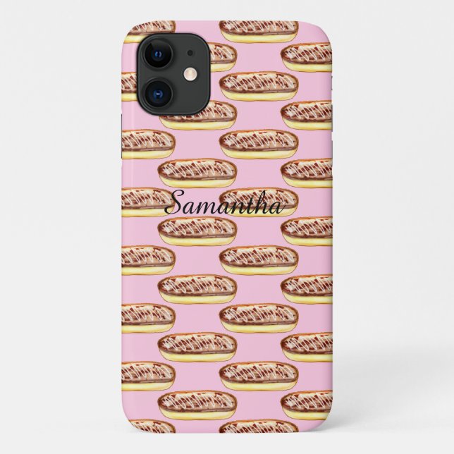 Capa Para iPhone 11 Rosquinhas de Eclaira de Aquarela de Chocolate (Verso)
