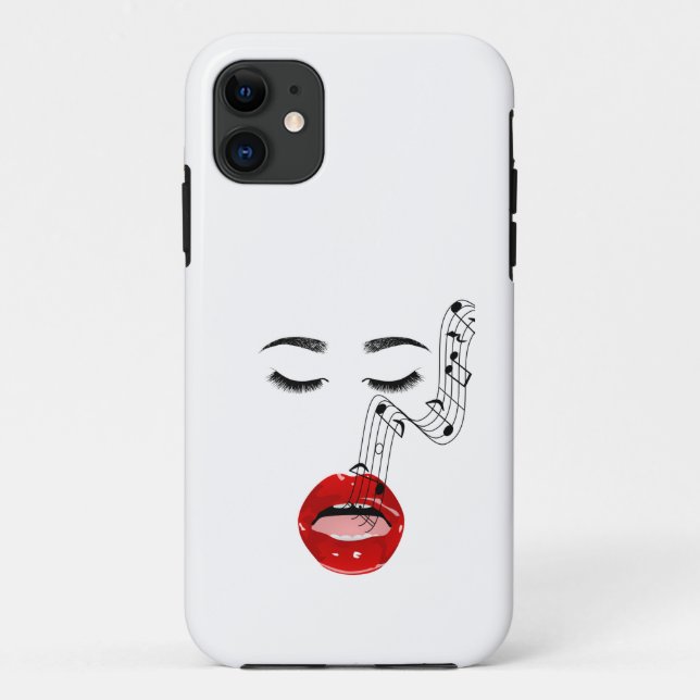 Capa Para iPhone 11 Rosto Cantando com Notas Musicais, Presente para A (Verso)