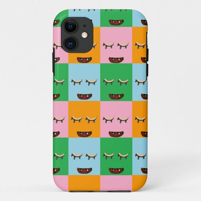 Capa Para iPhone 11 Rostos de blocos monstruosos sorridentes (Verso)