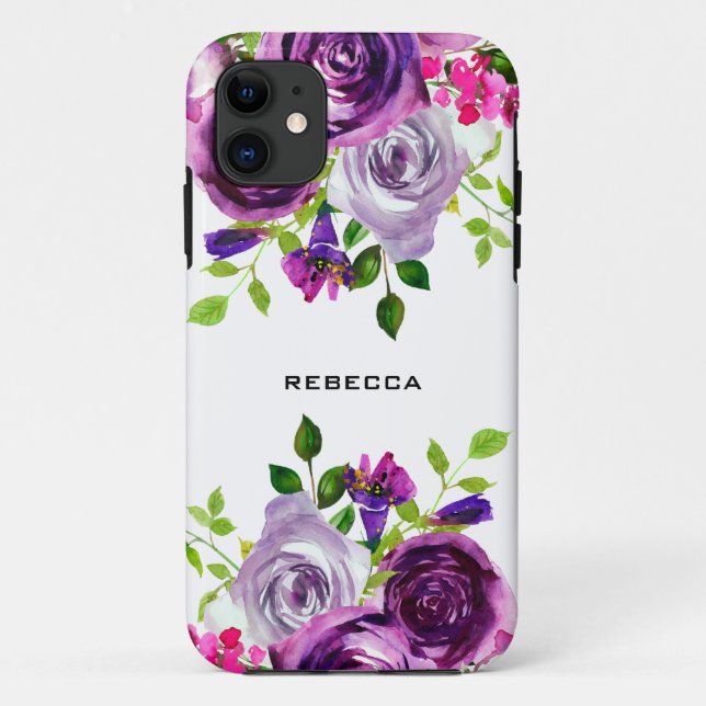 Capa Para iPhone 11 Roxo buquê de flores (Verso)
