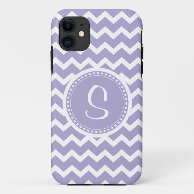 Capa Para iPhone 11 Roxo do monograma de Chevron e branco retros (Verso)