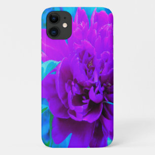 Capa Para iPhone 11 Roxo Moody Peony com Folhagem