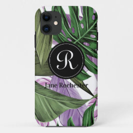 Capa Para iPhone 11 Roxo Verde Tropical de Verão deixa monograma