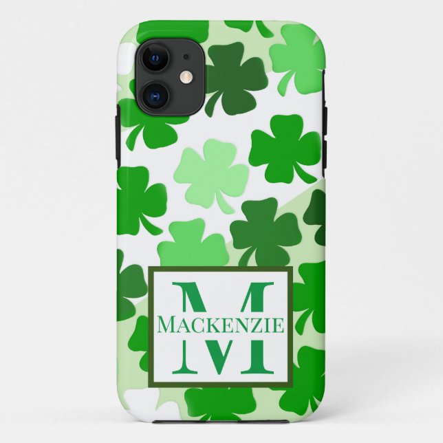 Capa Para iPhone 11 Rua inicial do Monograma Irlandês Shamrock. Dia do (Verso)
