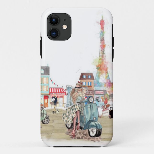 Capa Para iPhone 11 Ruas bonitos da colagem de Paris (Verso)