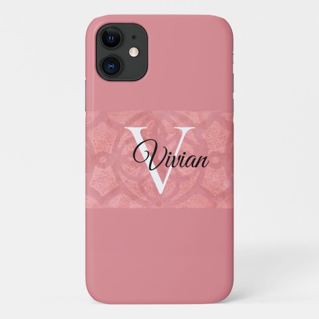 Capa Para iPhone 11 Ruddy Pink Batik Name Monogrammed (Verso)
