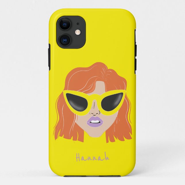 Capa Para iPhone 11 Ruiva legal com o nome personalizado amarelo dos ó (Verso)