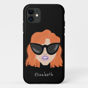 Capa Para iPhone 11 Ruiva legal com o nome personalizado preto dos ócu