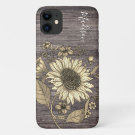 Capa Para iPhone 11 Rustic Floral Sunflower Monograma Name