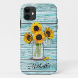 Capa Para iPhone 11 Rustic Sunflower Mason Jar