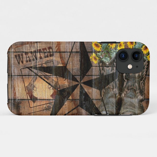 Capa Para iPhone 11 Rustic Texas Star Western Pistola Boots (Verso (horizontal))