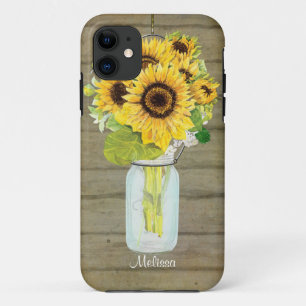 Capa Para iPhone 11 Rústico País Mason Jar Flowers Girassol