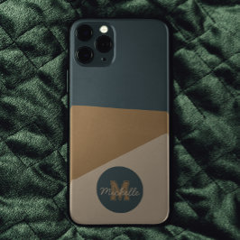 Capa Para iPhone 11 sage Green Beige: monograma do bloco colorido vint
