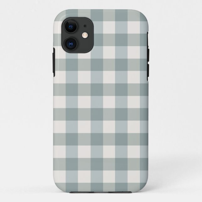 Capa Para iPhone 11 Sage Green & White Xadrez Gingham Bonito (Verso)