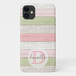 Capa Para iPhone 11 Sage Russo Verde e Madeira Floral Rosa Personaliza