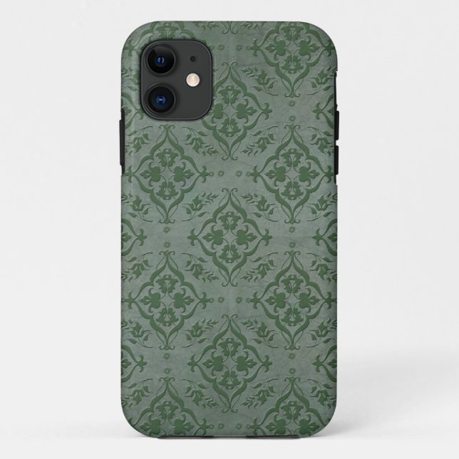 Capa Para iPhone 11 Sage Rústico Verde e Damasco de Pewter (Verso)