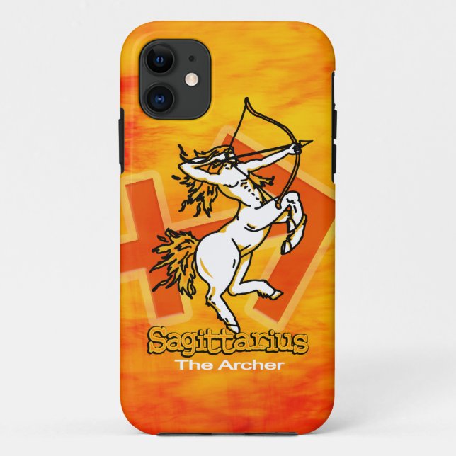 Capa Para iPhone 11 Sagitário Laranja de Fogo Zodíaco Archer (Verso)