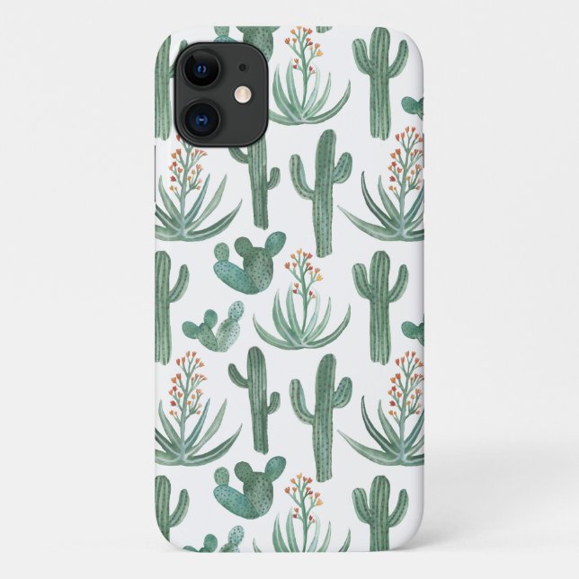 Capa Para iPhone 11 Saguaro Cactus Desert Aloe Watercolor (Verso)