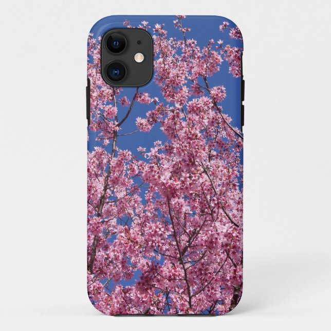 Capa Para iPhone 11 Sakura Cherry Blossoms No Azul (Verso)