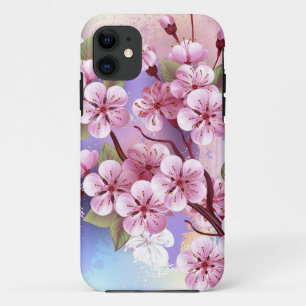 Capa Para iPhone 11 Sakura rosa no fundo da pintura