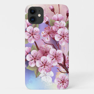 Capa Para iPhone 11 Sakura rosa no fundo da pintura