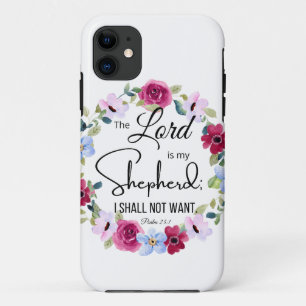 Capa Para iPhone 11 Salmo 23:1 O Senhor é a minha Bíblia Floral Shephe