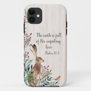 Capa Para iPhone 11 Salmo 33:5 Coelho, Religioso Cristão Foliage