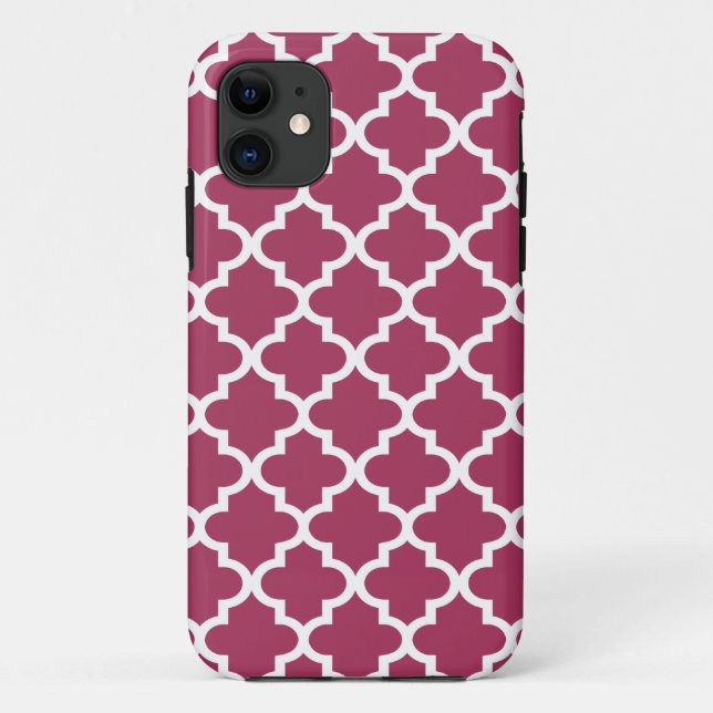 Capa Para iPhone 11 Sangria Red Azulejo do Marrocos Trellis Pattern (Verso)