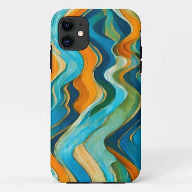 Capa Para iPhone 11 "Sanlúcar" Blue Orange Waves (Verso)