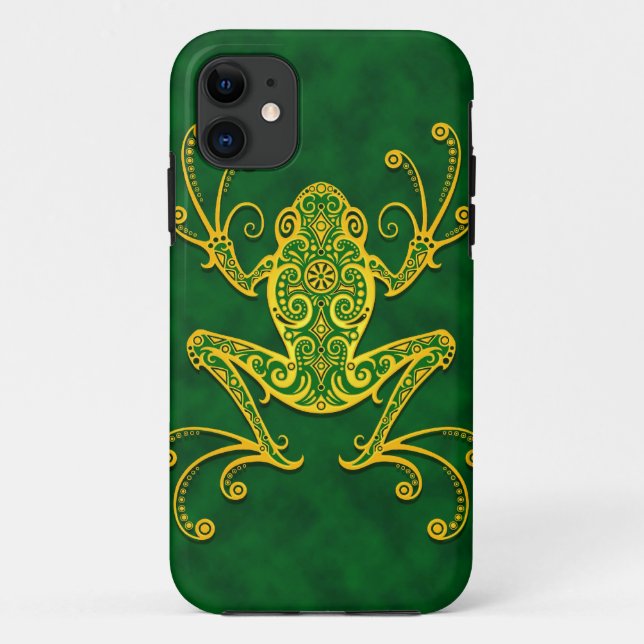 Capa Para iPhone 11 Sapo de árvore verde dourado intrincado (Verso)