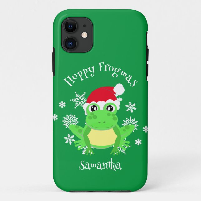 Capa Para iPhone 11 Sapo de Natal Santa Hat Novelty Engraçado Verde (Verso)