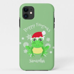 Capa Para iPhone 11 Sapo de Natal Santa Hat Novelty Engraçado Verde